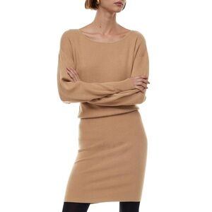 Aritzia Babaton Continent Longsleeve Boatneck Sweater Dress Tan Knit Sz M NWT